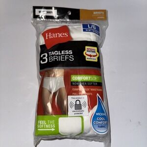 NEW Hanes Mens L 3 Pair White Briefs Underwear Gray Stripe Band 2019‎